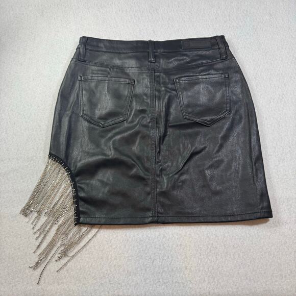 Rock & Roll Denim Chain Fringe Black Mini Skirt Size 28 High Rise Bold and Styl - Picture 5 of 10